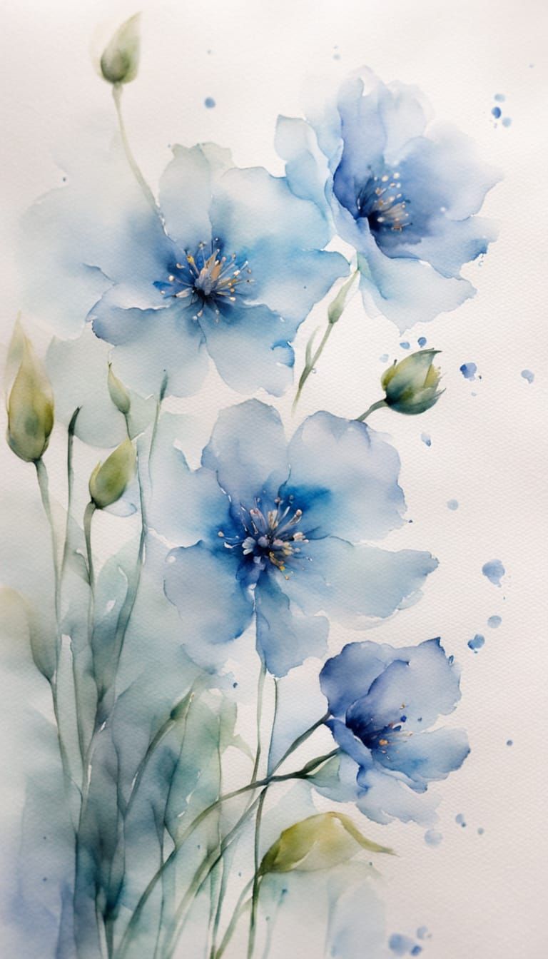 Close-Up Watercolor of Two Blue Flowers