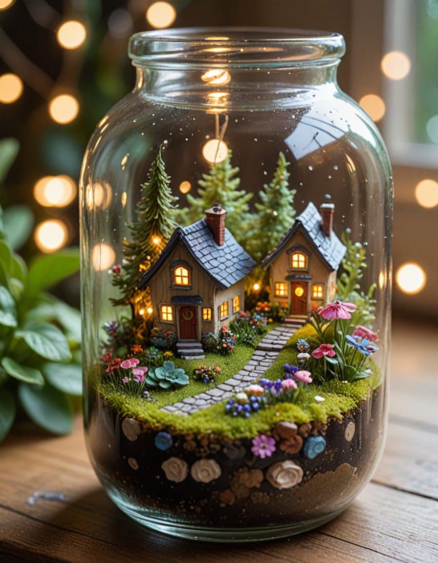 🥇jar with fairy houses