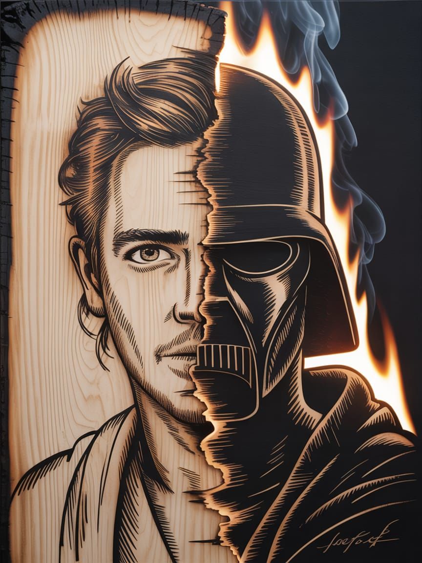 Charred Wood Pyrography: Jedi to Dark Enforcer