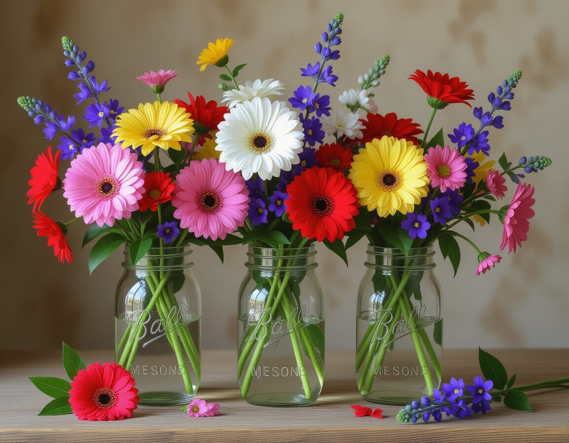 Ultrarealistic Flowers in Mason Jars