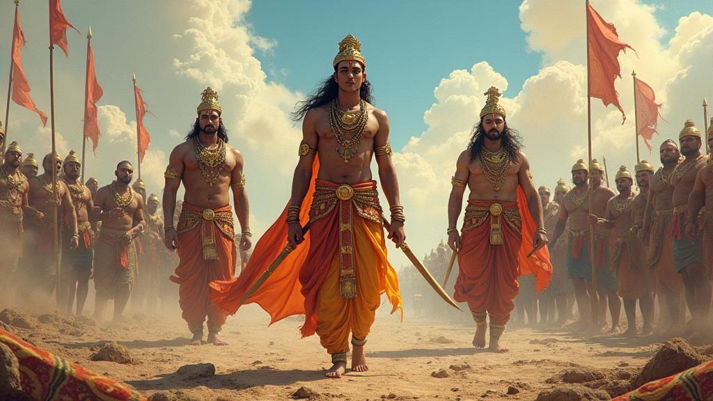 Krishna and Arjuna in Kurukshetra, Traditional Indian Art