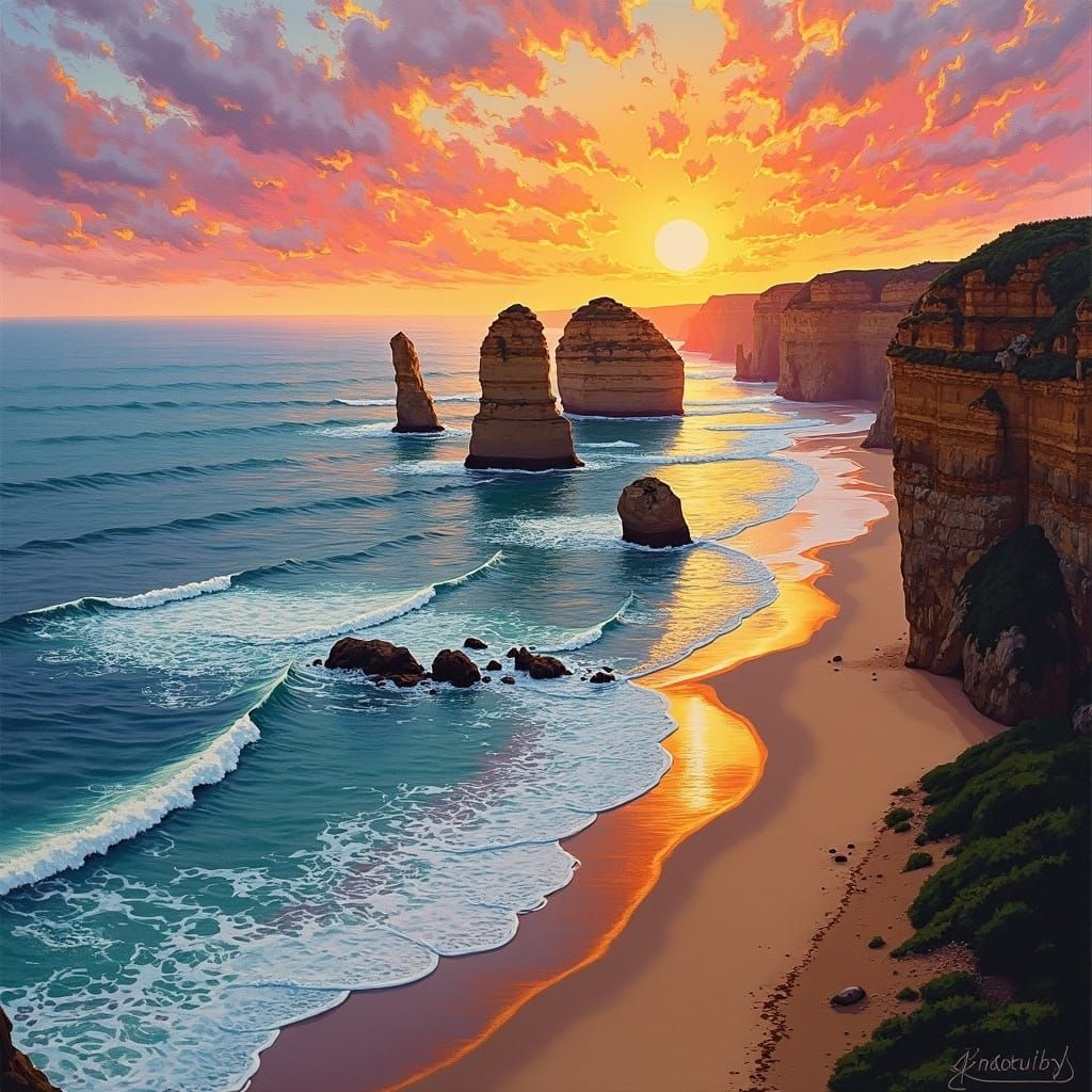 Art Nouveau Coastal Sunset Over Twelve Apostles