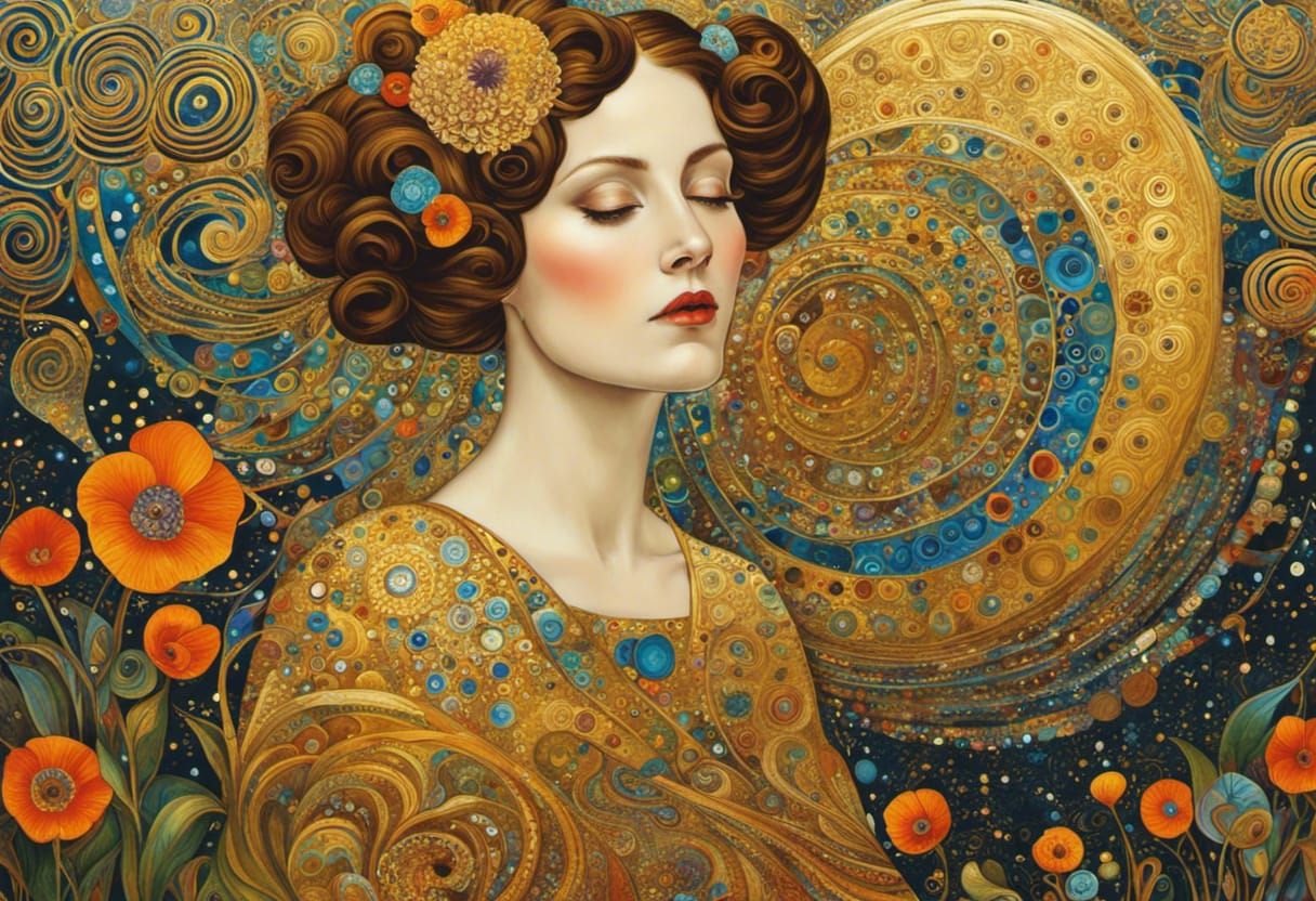 Golden Abstract Portrait in Vienna Secession Style