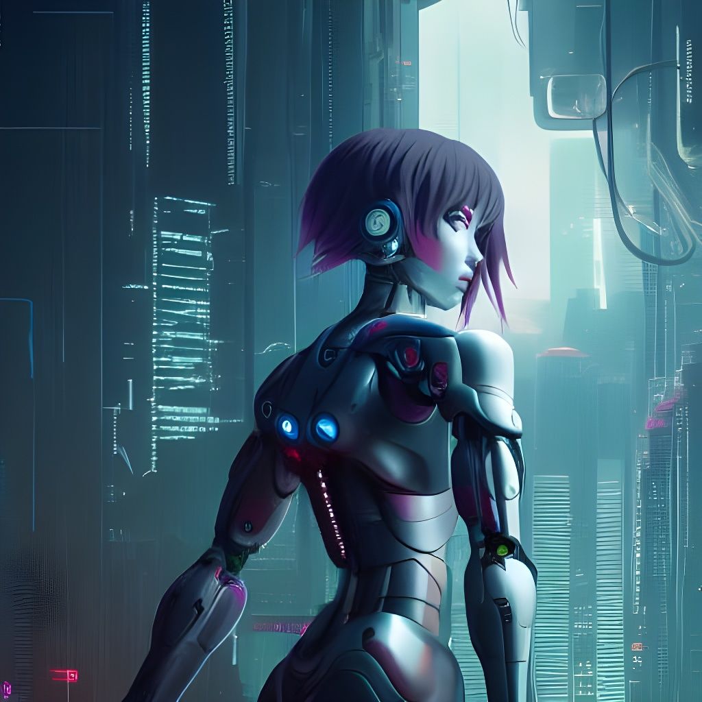 Cyborg Girl in Cyberpunk Style, Digital Art