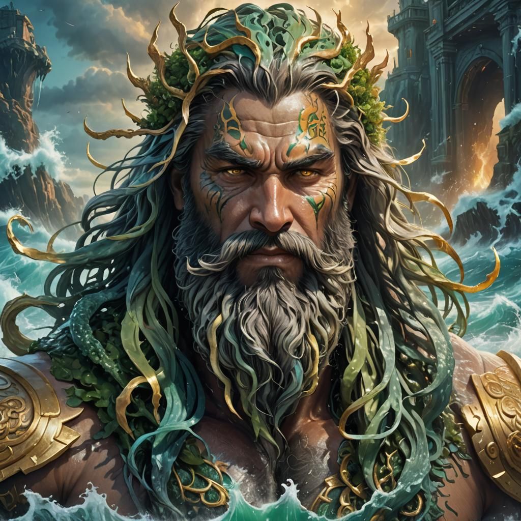 Ocean God Rises from the Stormy Sea