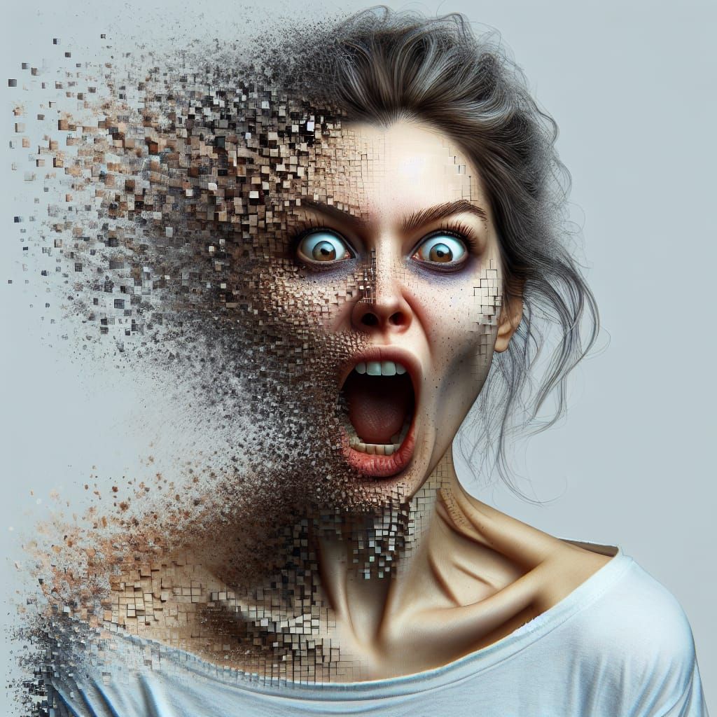 Pixelated Portrait of Woman's Disintegrating Face