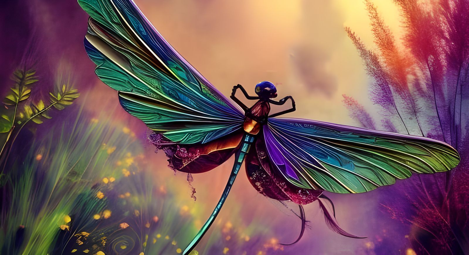 Iridescent Dragonfly in Mixed Media Encaustic Painting