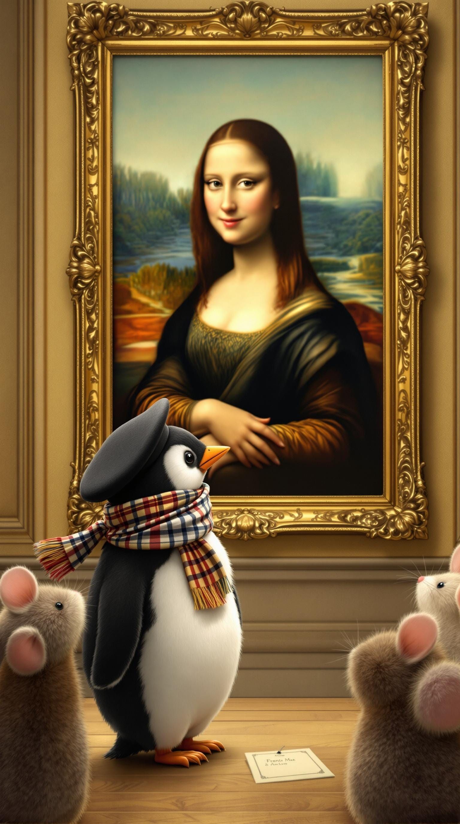Penguin Pete Visits the Louvre: A Whimsical Scene