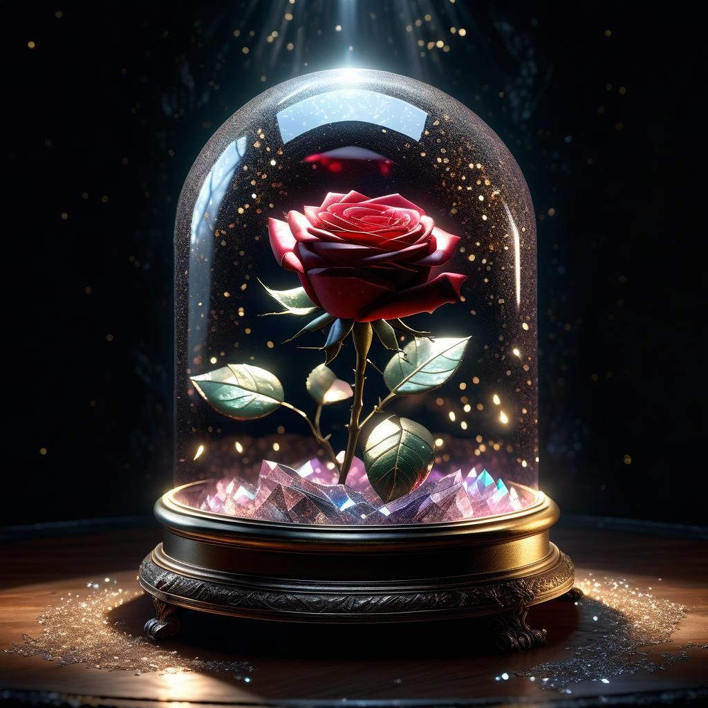 Enchanted Rose in Crystal Dome, Chiaroscuro Style