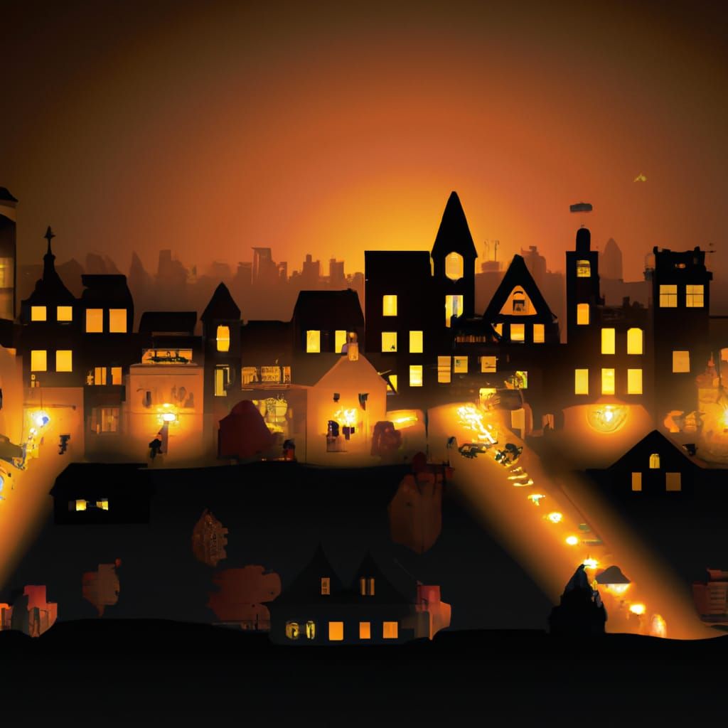 Halloween Night in an Autumn Town