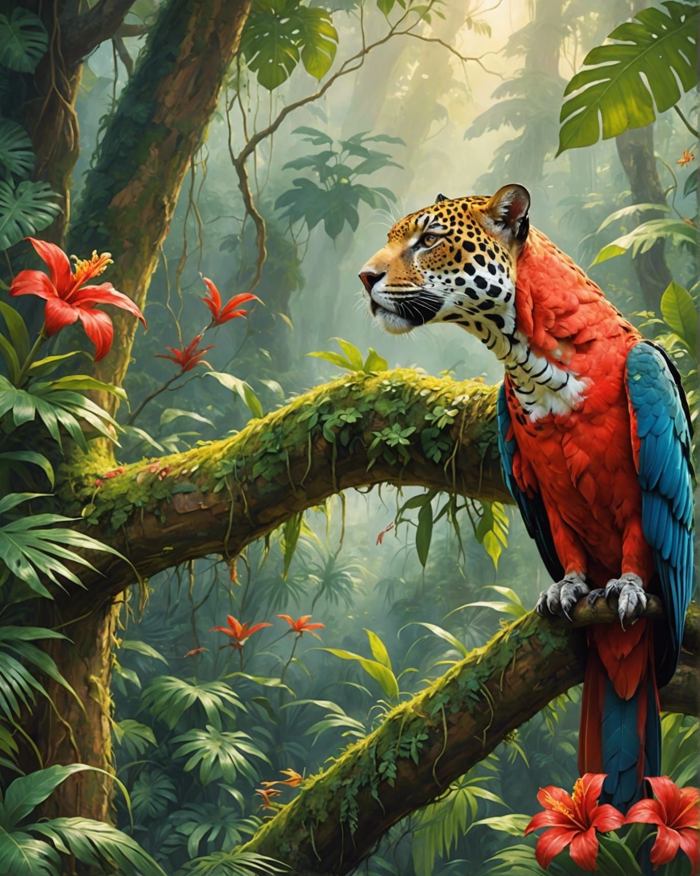 Jaguar Mixes With Macaw