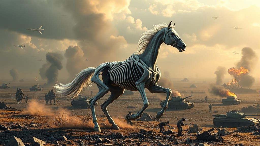 Apocalyptic Cavalry Ride in a Wasteland Digital Painting