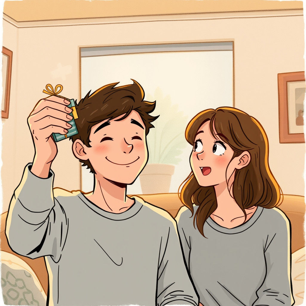 Smirking Person Presents Gift in Observational Illustration