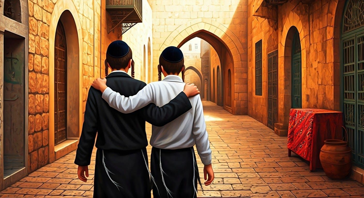Jewish Boys in Jerusalem Old City: Folkloric Art