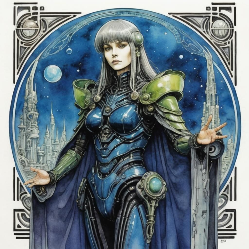 Disco Devine: Mixed Media Art Nouveau Drawing