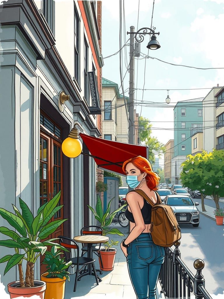 European-Style Watercolor of a Floridian College Student in....