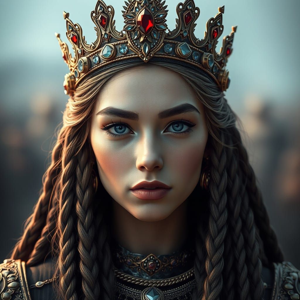 Ethereal Regal Goddess in Imperial Attire with Gemstone Crow...