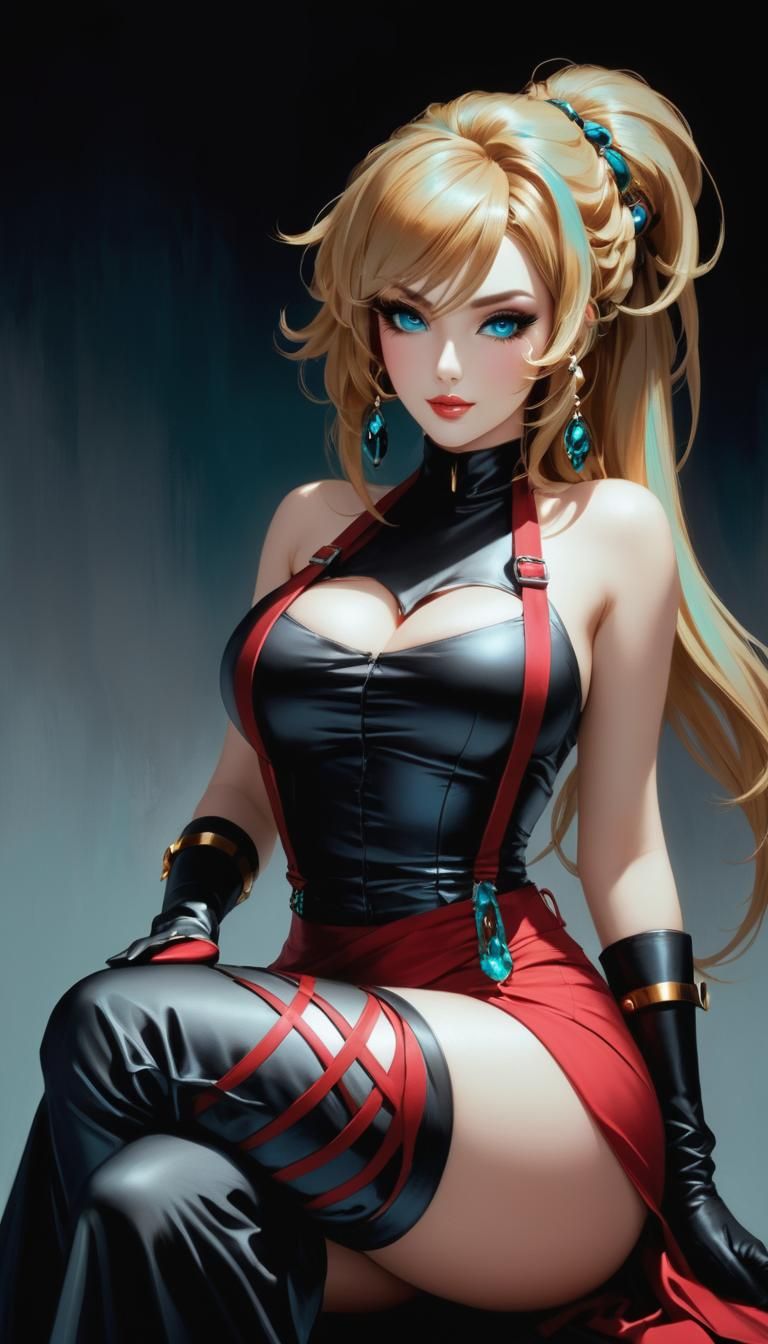 Elegant Curvaceous Woman Portrait with Horn Accessories