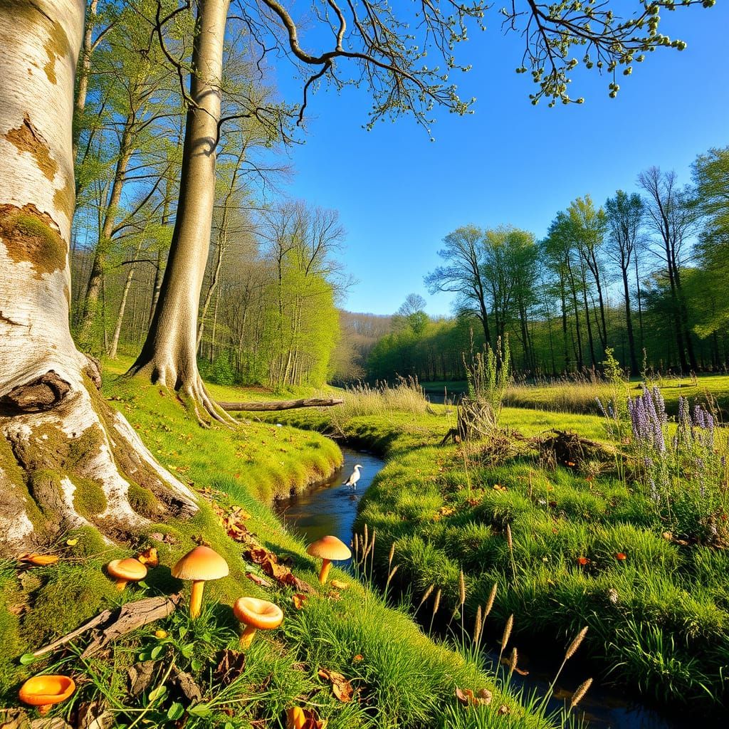 Mystical Forest Fungi Landscape in Vibrant Greenery
