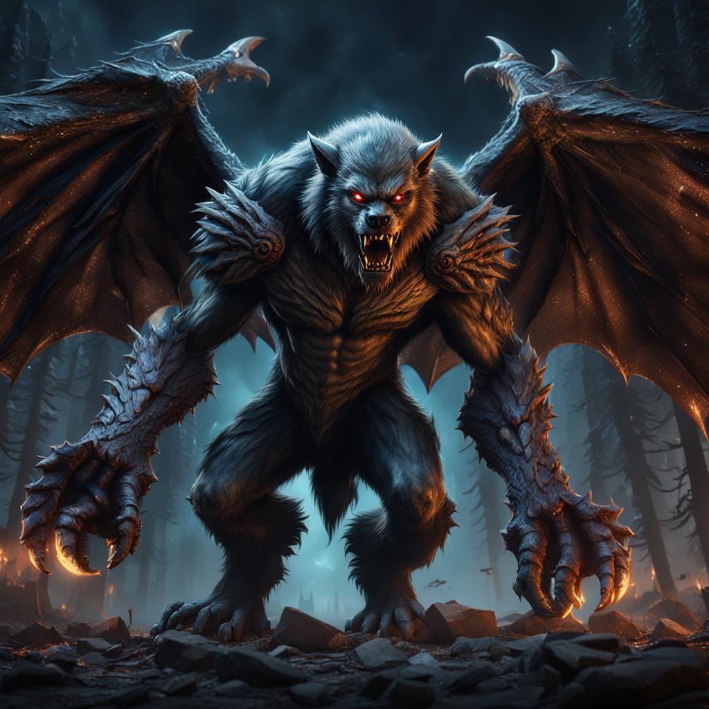 Giant Werewolf with Bat Wings Fantasy Art