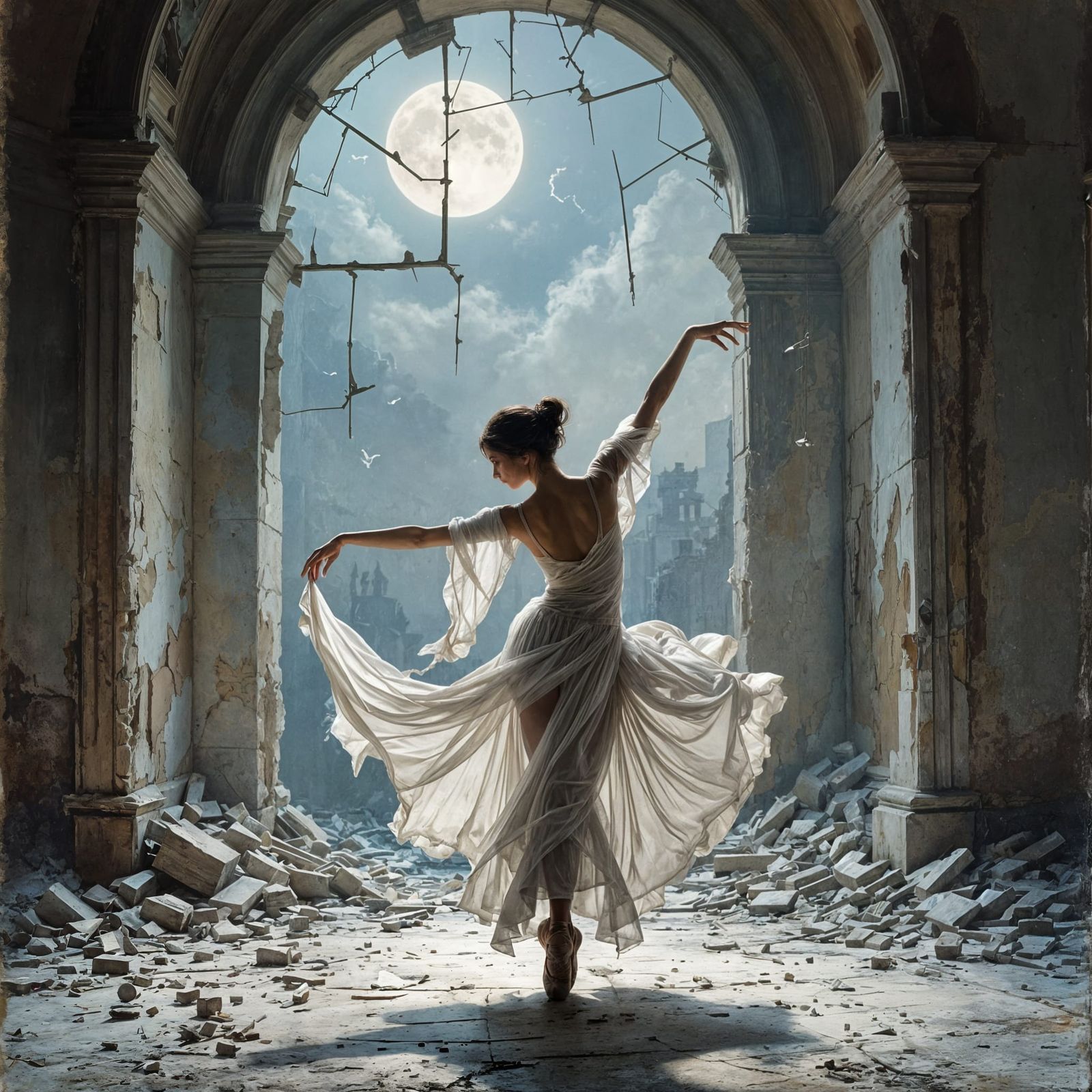 Ballet Dancer in Ruins: Impasto Post-Impressionism