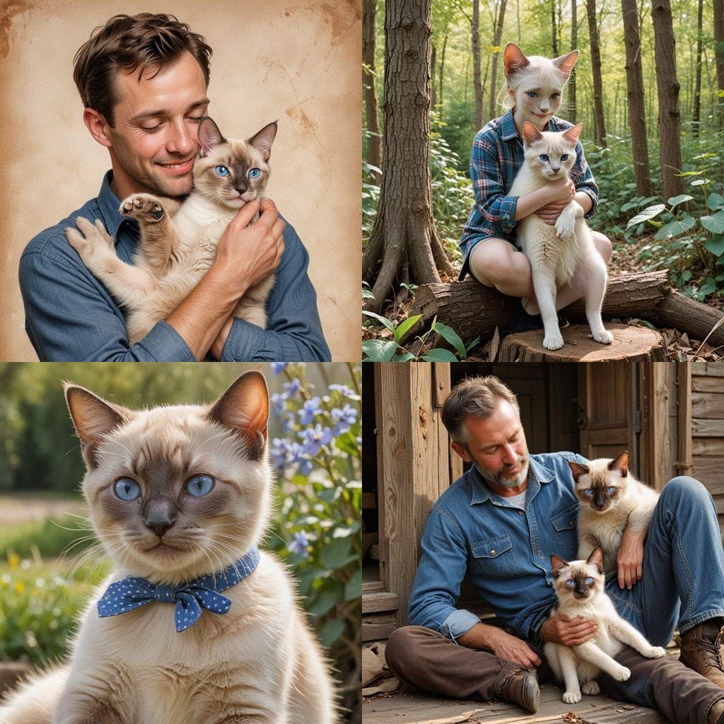 Siamese Kitten Cuddles with Gentle Man