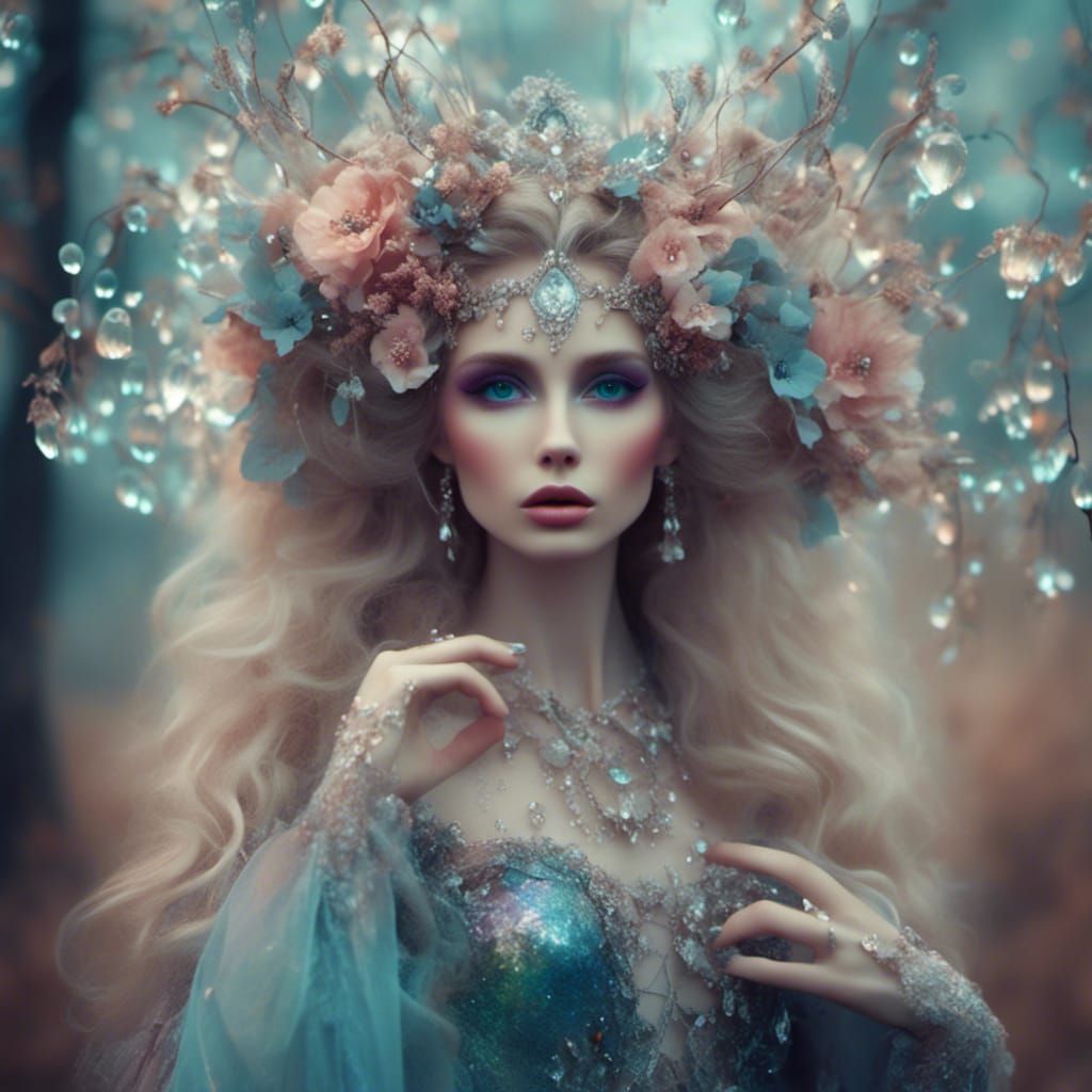 Ethereal Fairy Queen Portrait with Iridescent Radiance