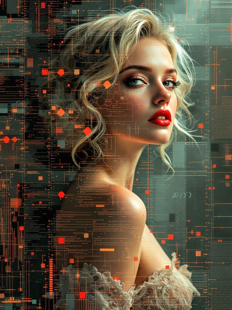 Glitch Art Pin-Up with Fractal Overlay