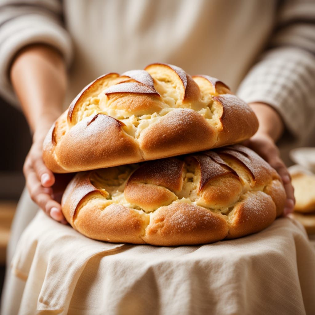 Person Holding Fresh Baked Bread as Oil Painting