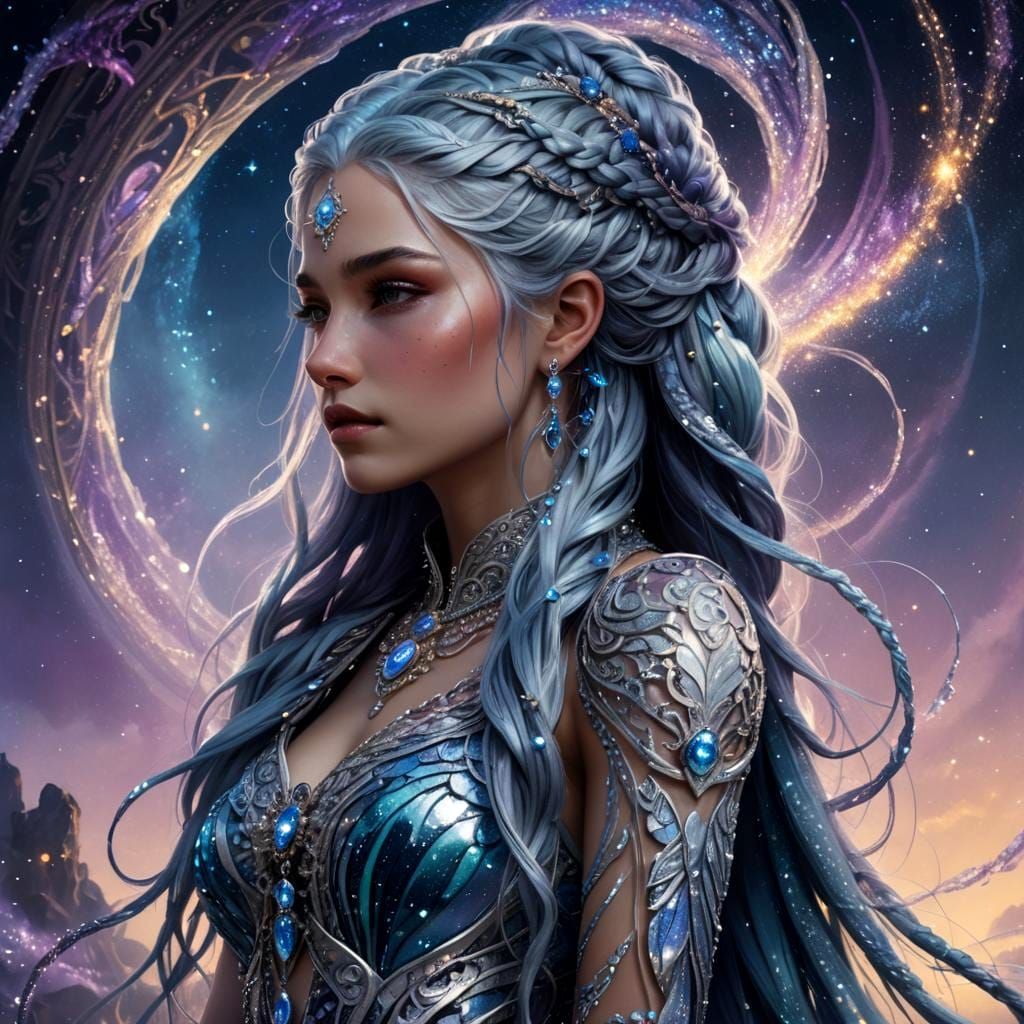 Ethereal Woman with Glittering Braid in Fantasy Art