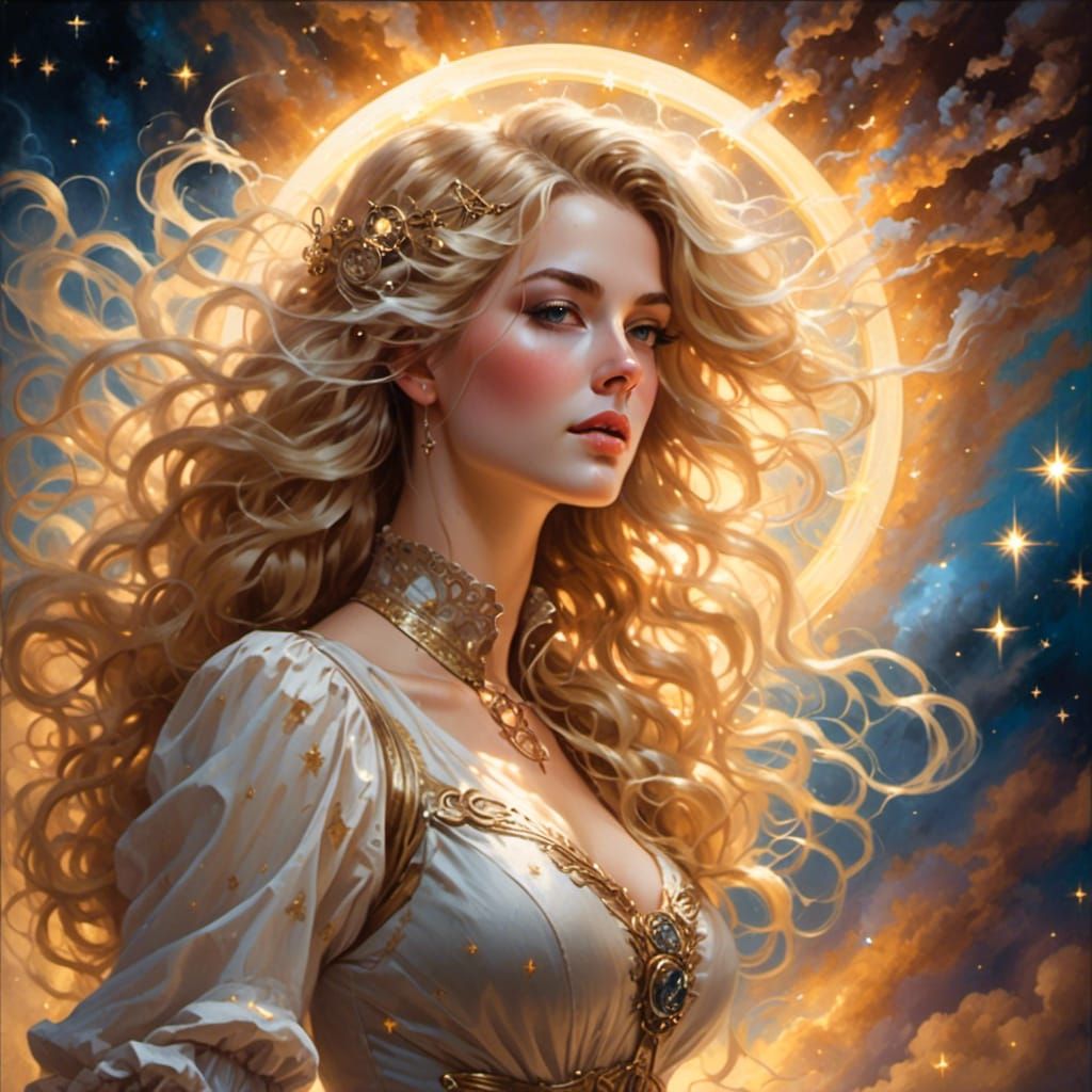 Heavenly Woman Portrait with Steampunk Engine