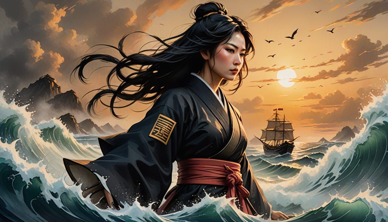 Tsuruhime, Teenage Warrior, Sumi-e Style Painting