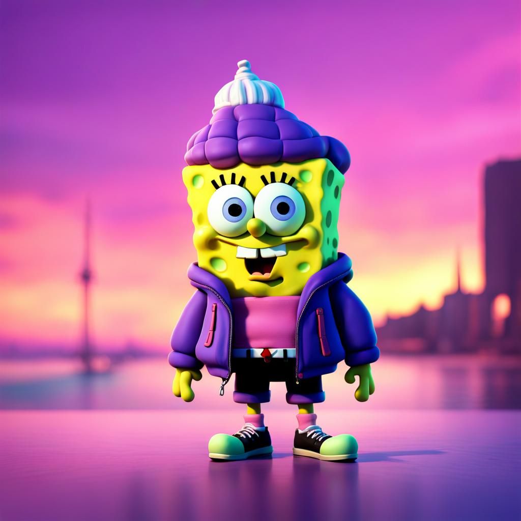 Depressed Spongebob with Lean: Pixar-Style 3D Art