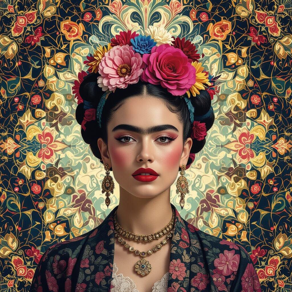 Klimt & Kahlo Inspired Floral Portrait Collage