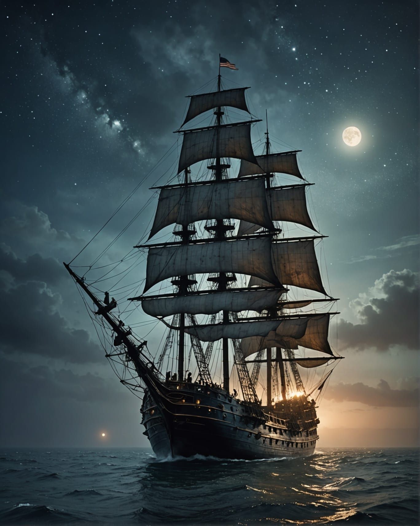 Ethereal Ghost Ship Sails a Mystical Ocean