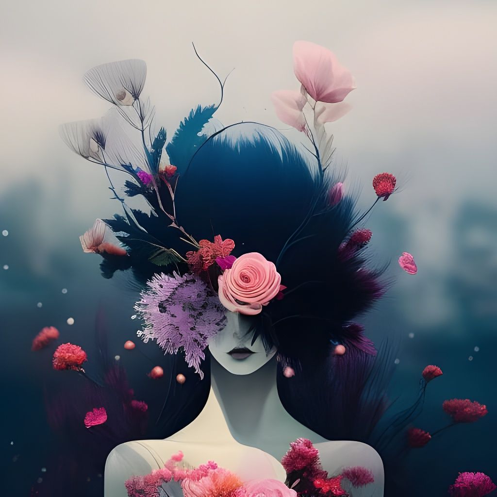 Floral Ice Girl: Surreal Horror Fantasy Art