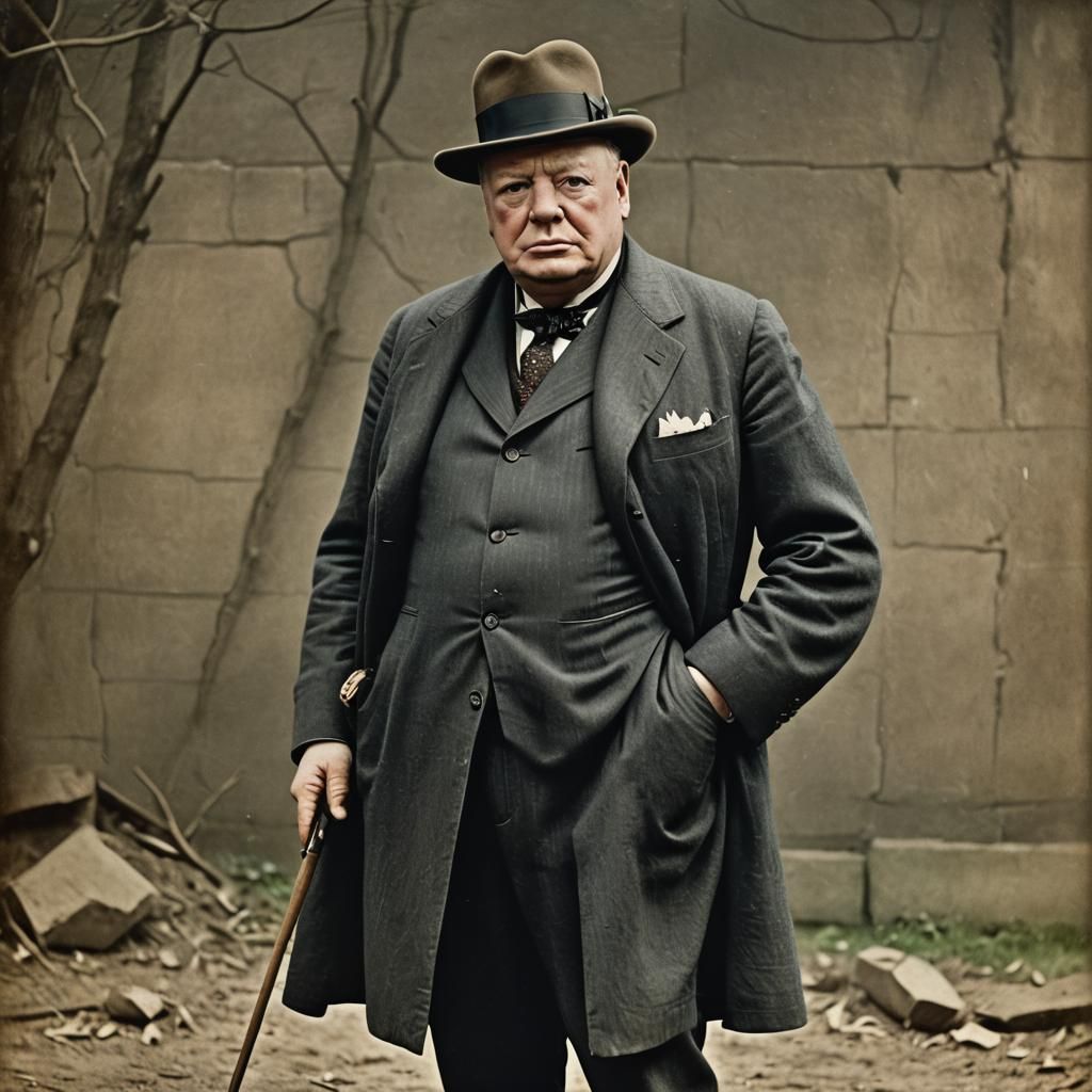 Winston Churchill Portrait in Vintage Photochrom Style
