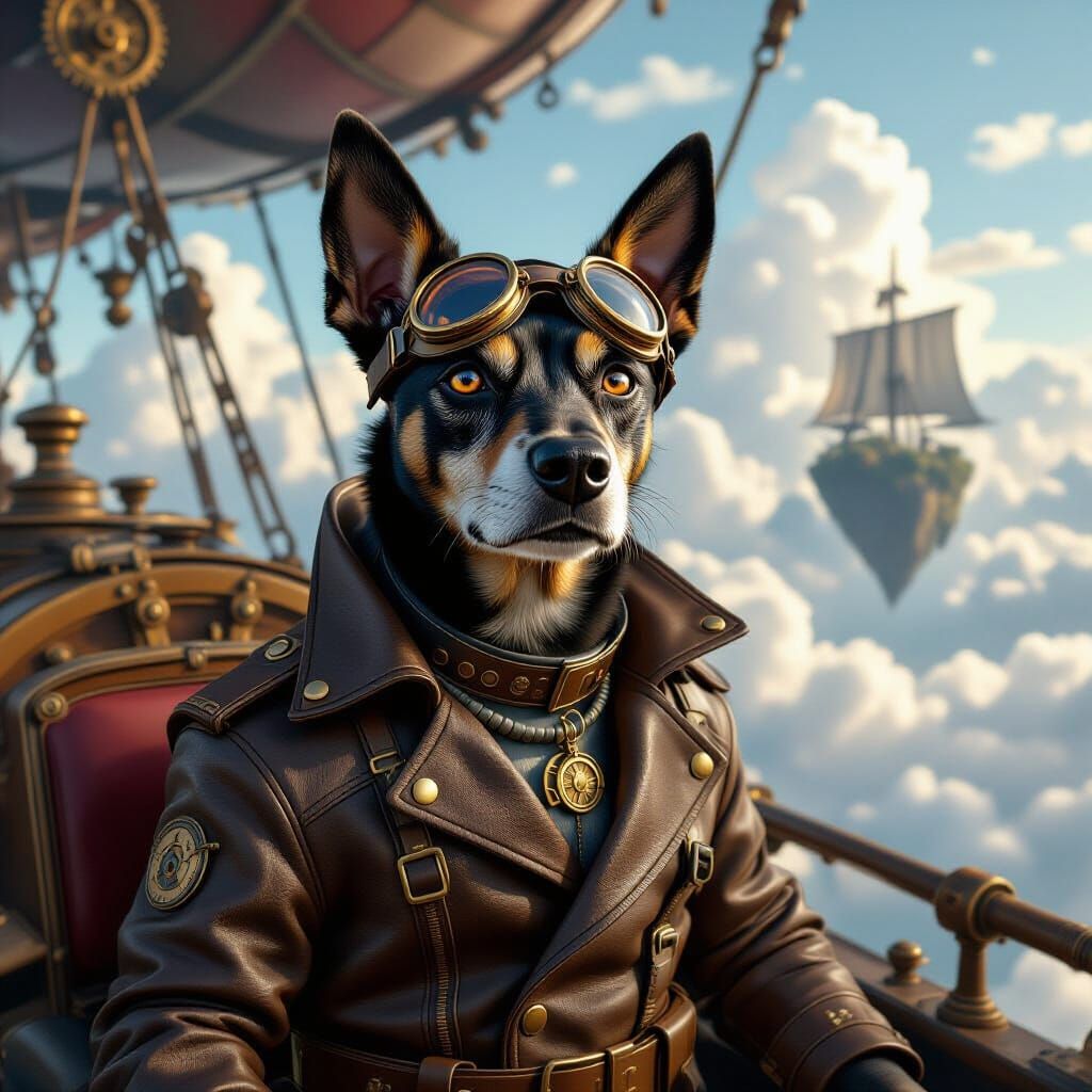 Steampunk German Pinscher Airship Explorer