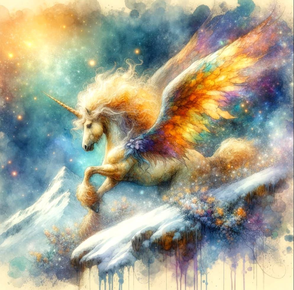 Ethereal Unicorn Descends Upon Sublime Mountain Landscape