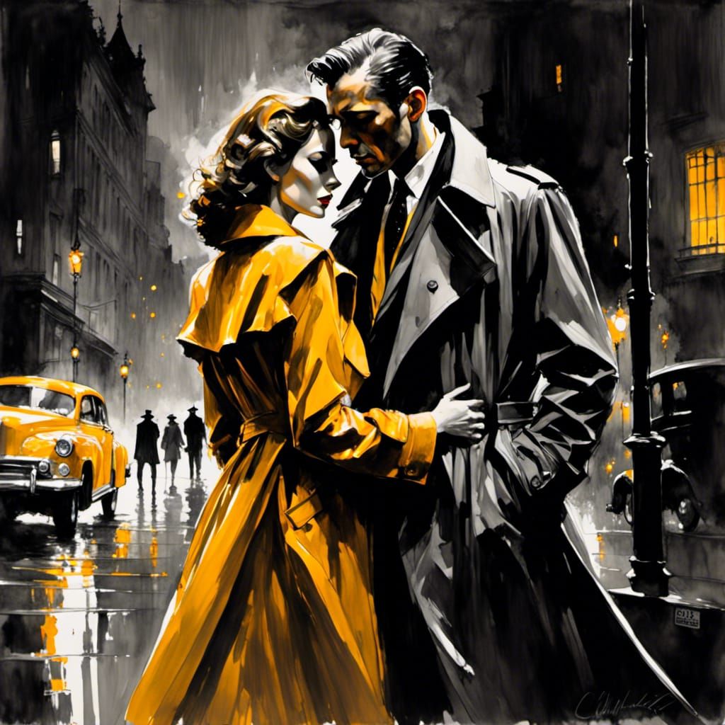 Film Noir Couple in Cityscape by Frank Miller