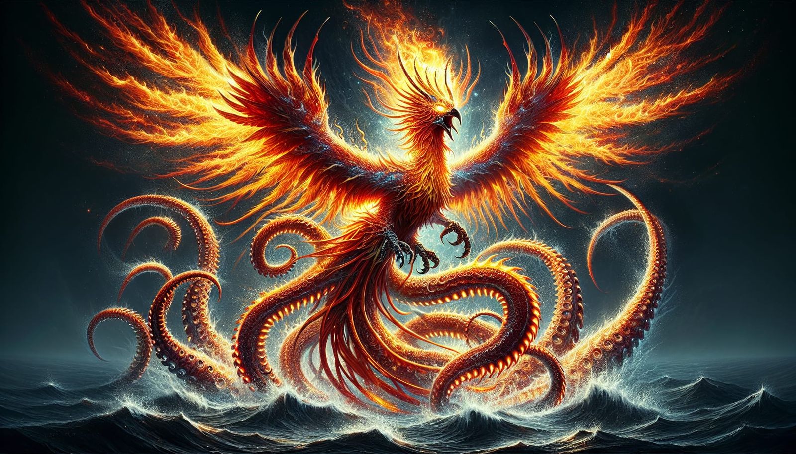 Majestic Pyrokraken: Phoenix and Kraken Hybrid
