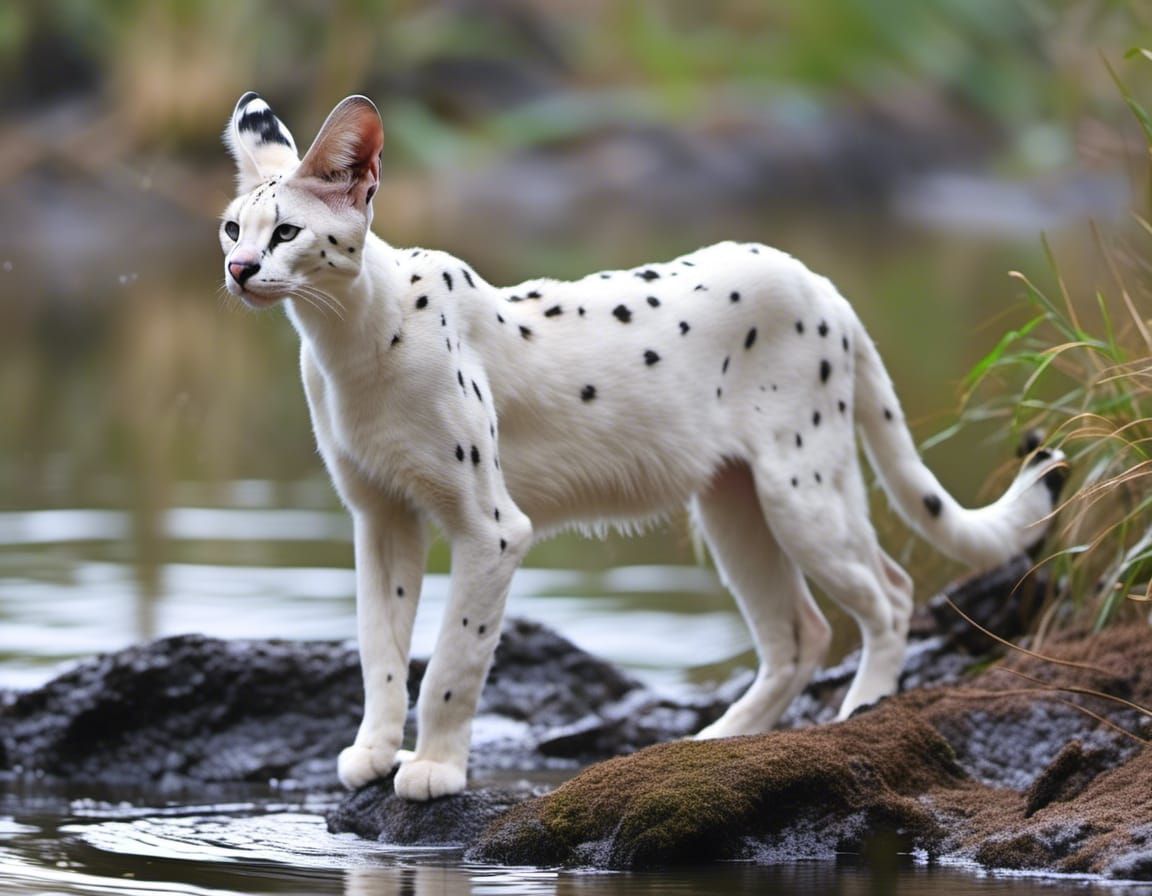 Serval – Leucistic Serval (white Serval) in the African Wild...
