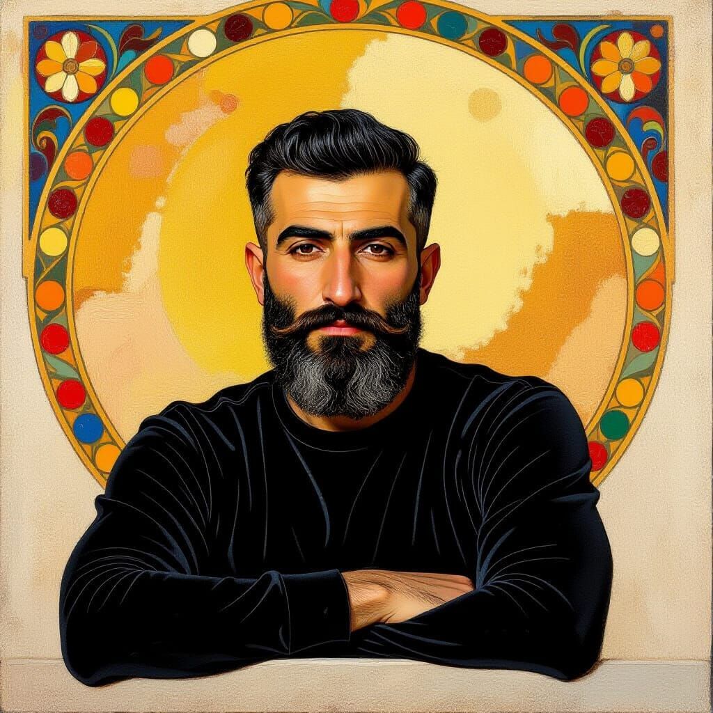 Iranian Man Portrait as Impasto Oil Painting