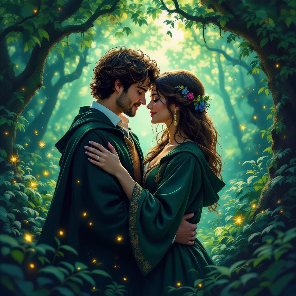 Enchanted Forest Couple in Wizarding Attire
