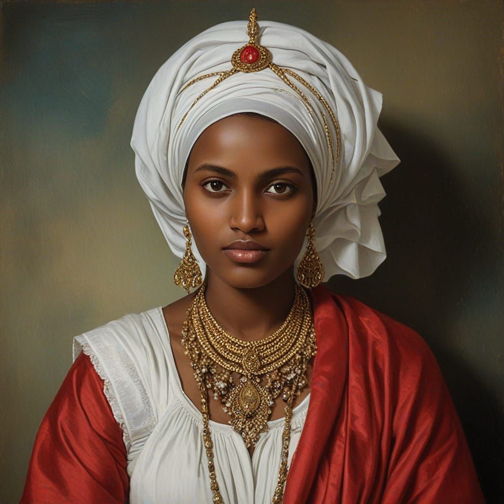 Djiboutian Woman Portrait in Rubens Oil Painting Style