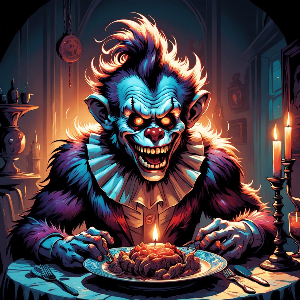 Grotesque Zombie Clown Devours Human Brain