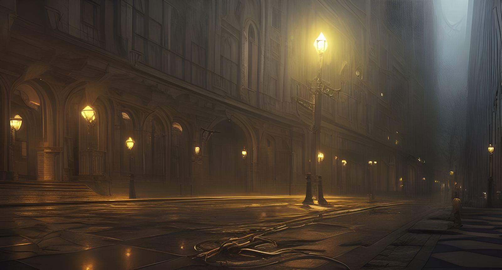 Dark Nouveau City Ruined by Eldritch Horrors