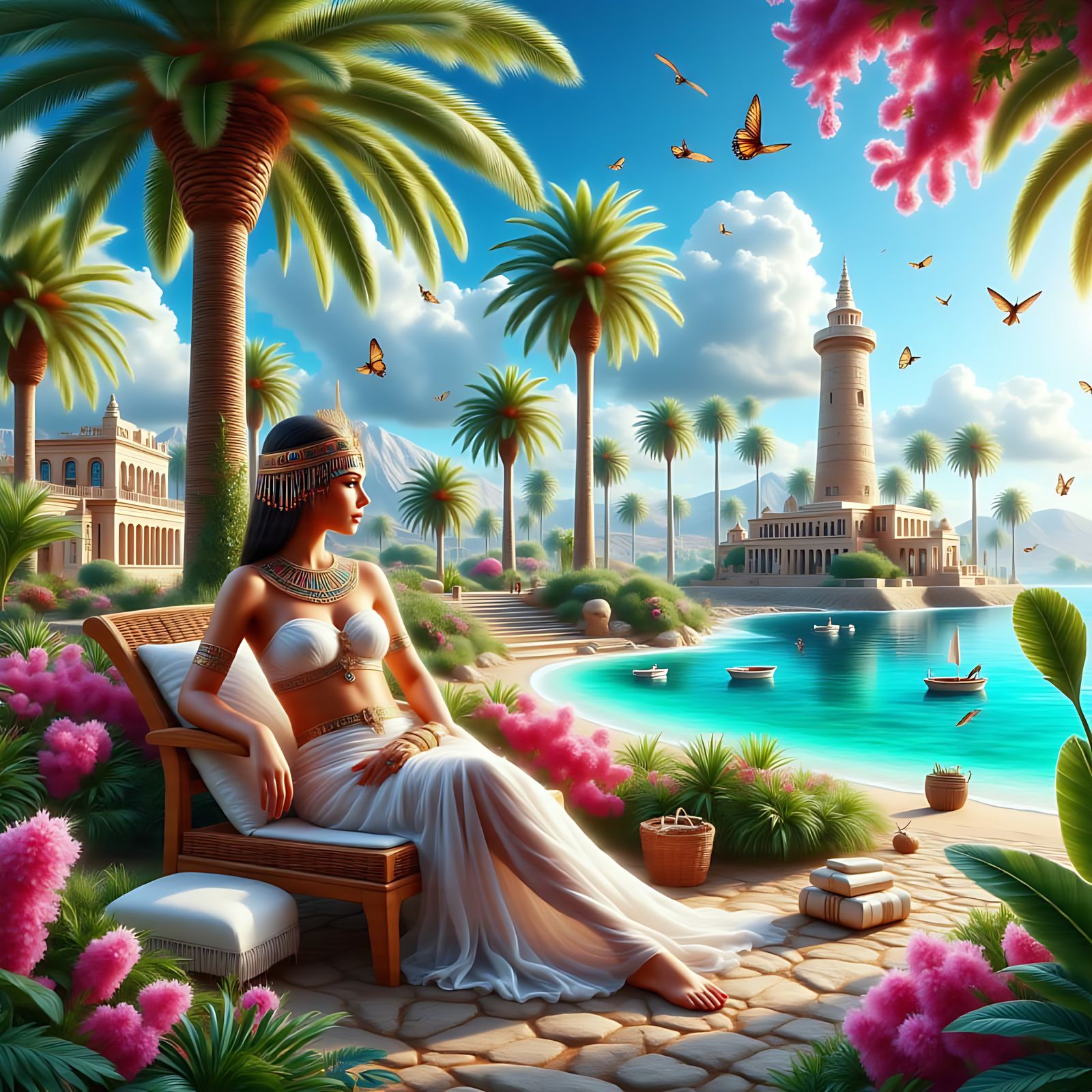 Ancient Alexandria Sunset with Cleopatra and Julius Caesar