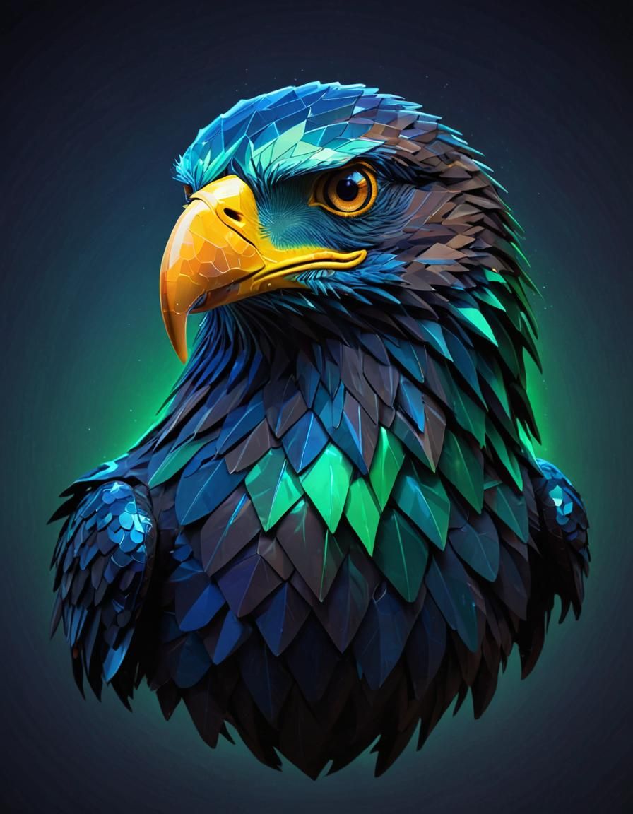 Neon Low Poly Eagle Head Digital Artwork
