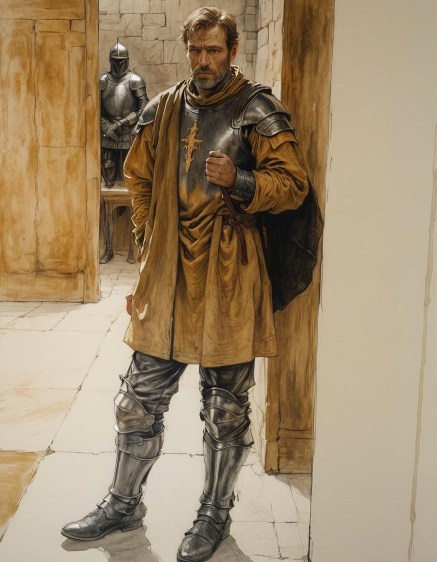 Knight on Stone Throne: Hyperdetailed Charcoal Drawing